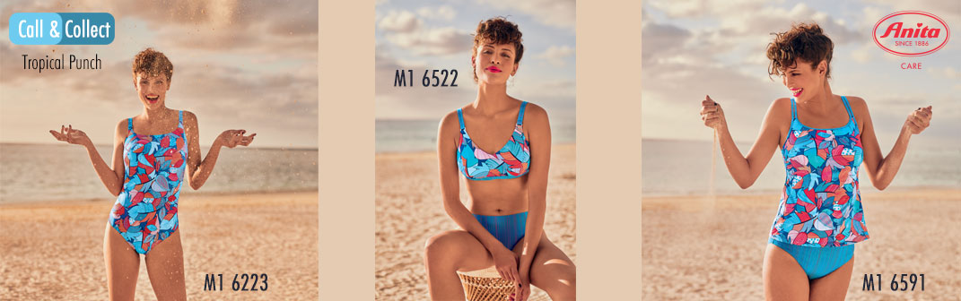 Anita Care Spezialbademode mit versteckten Taschen für Brustprothesen als ProthesenBikini, Prothesentankini und Prothesenbadeanzug im Design Tropical Punch! M1 6223, M1 6522, M1 6591