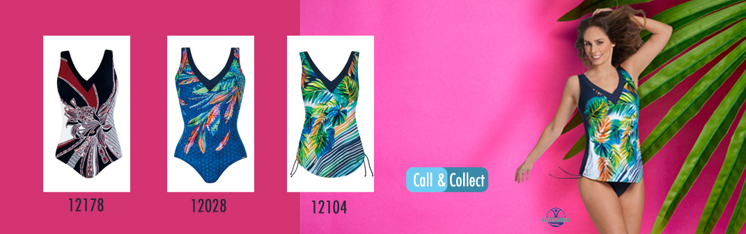 Egal ob Badeanzug oder Tankini: Tropical Prints von Sunmarin bringen einen Hauch Exotik an See und Badestrand! Call&Collect Artikelnummern: 12178, 12028, 12104