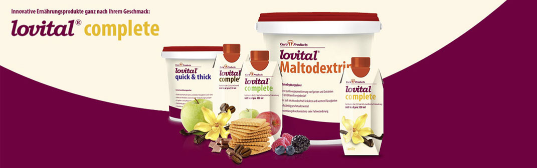 Lovital by CuraProducts: Medizinische Trinknahrung zum Nährstoffausgleich bei Mangelernährung Lovital Complete, Andickmittel für Suppen und Getränke zur Schluckerleichterung bei Schluckstörungen Lovital Quick&Thick - Homecarebedarf Mais