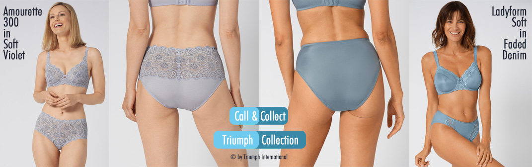 Triumph Dessous in Pastell und Denim jetzt bei uns im Sanitätshaus Mais: Amourette 300 in Soft Violet und Ladyform Soft in Faded Denim