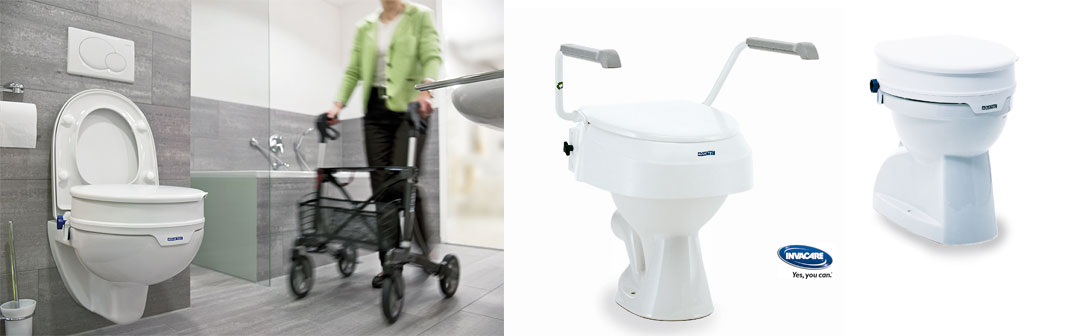 Toilettensitzerhöhungen erleichtern das Aufstehen bei Hüftproblemen oder allgemeiner Schwäche. Der Klassiker Aquatec 90 hat im Upgrade als Aquatec 900 sogar noch Haltegriffe kombiniert! - Invacare-Aquatec