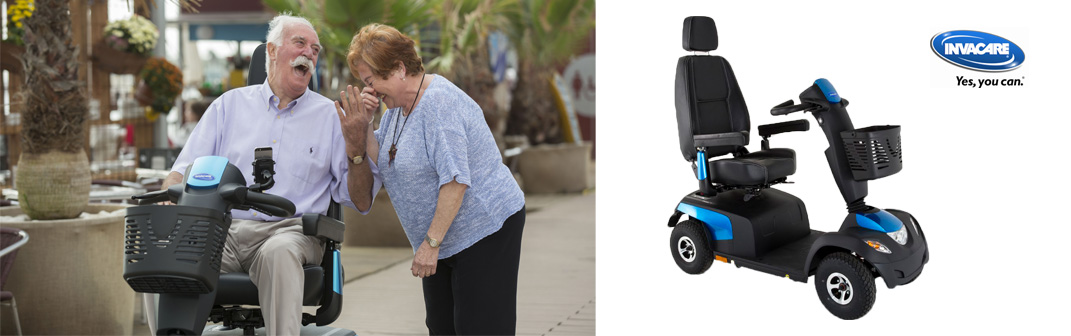 Der E-Scooter von Invacare bietet gehbehinderten Menschen ein sicheres Fahren auf unebenem Boden! Der E-Scooter von Invacare bietet gehbehinderten Menschen ein sicheres Fahren auf unebenem Boden!